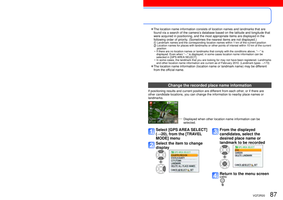 Panasonic DMC-ZS6 operating instructions Change the recorded place name information 