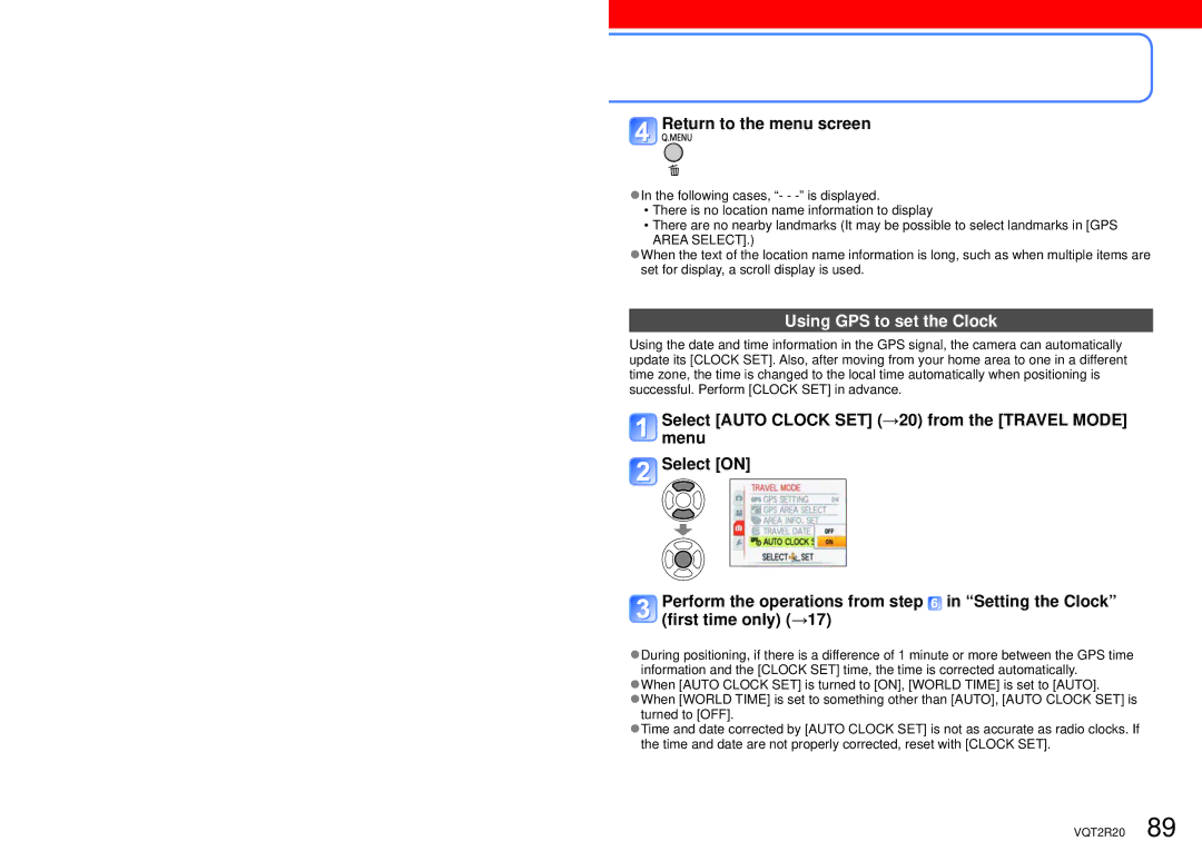 Panasonic DMC-ZS6 operating instructions Using GPS to set the Clock 