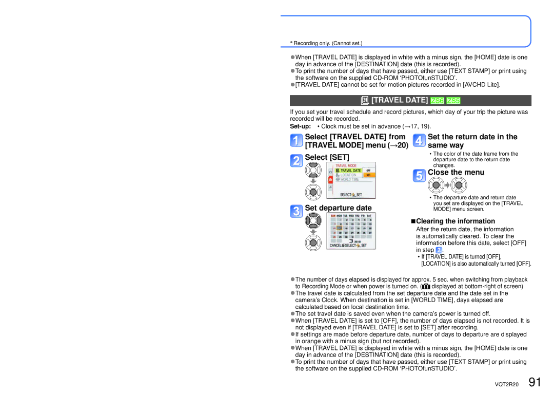 Panasonic DMC-ZS6 operating instructions Set departure date 