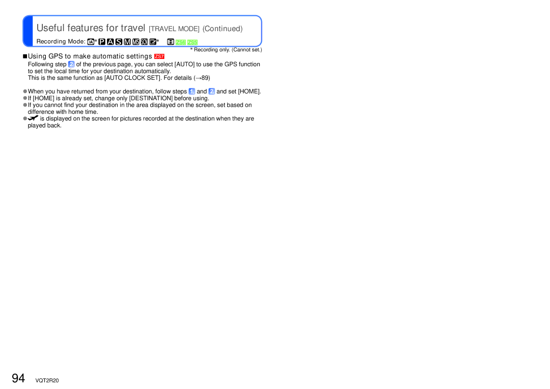 Panasonic DMC-ZS6 operating instructions Using GPS to make automatic settings, Recording Mode 