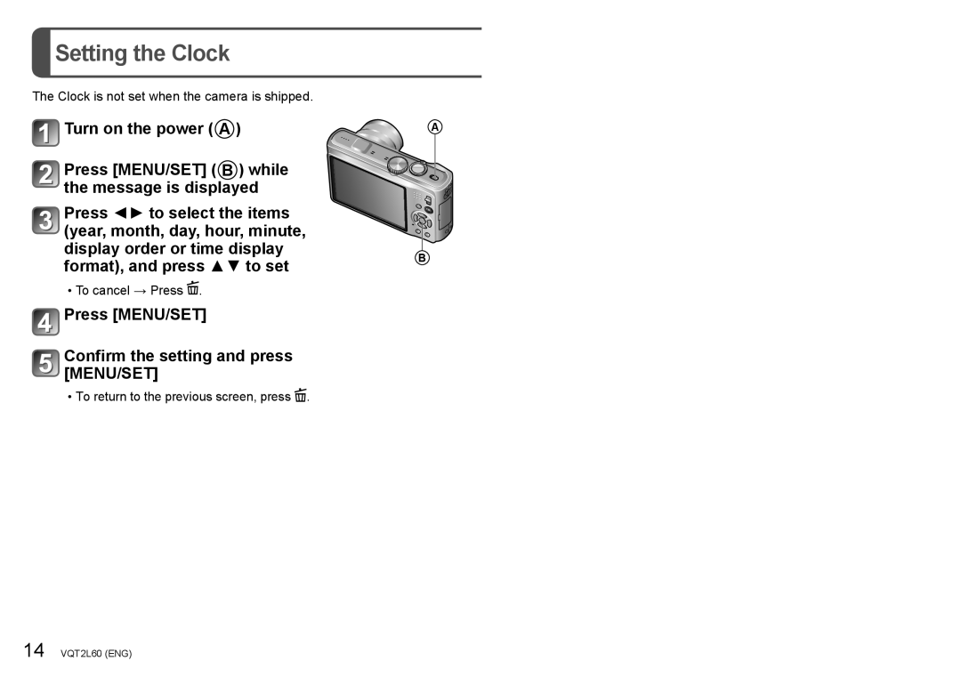 Panasonic DMCZS7A, DMC-ZS7, DMCZS7K, DMCZS7S Setting the Clock, Press MENU/SET Confirm the setting and press MENU/SET 