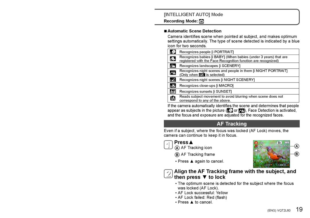 Panasonic DMCZS7S, DMC-ZS7, DMCZS7K, DMCZS7A operating instructions Press, Recording Mode Automatic Scene Detection 