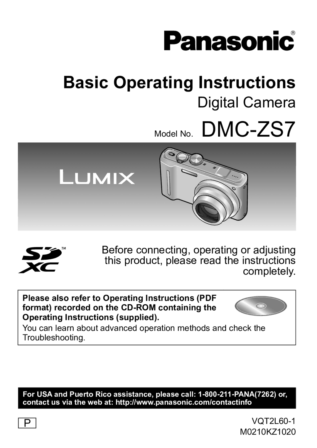 Panasonic DMC-ZS7 operating instructions Basic Operating Instructions 