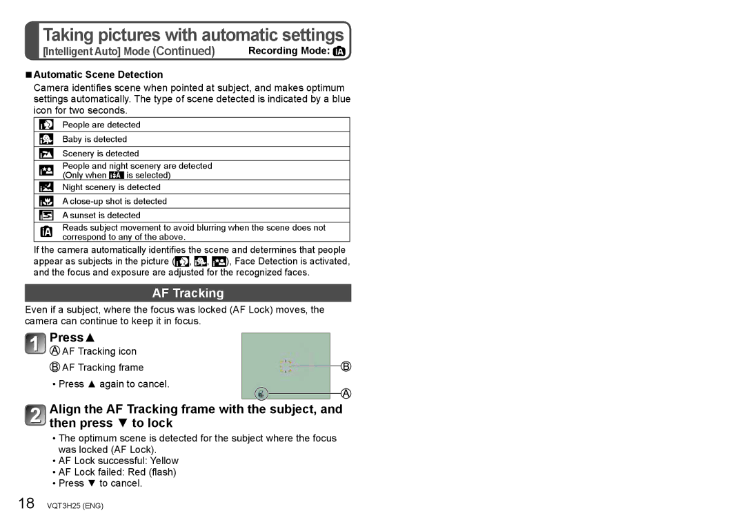 Panasonic DMC-ZS9, DMC-ZS8, DMCSZ8K owner manual Press, Automatic Scene Detection 