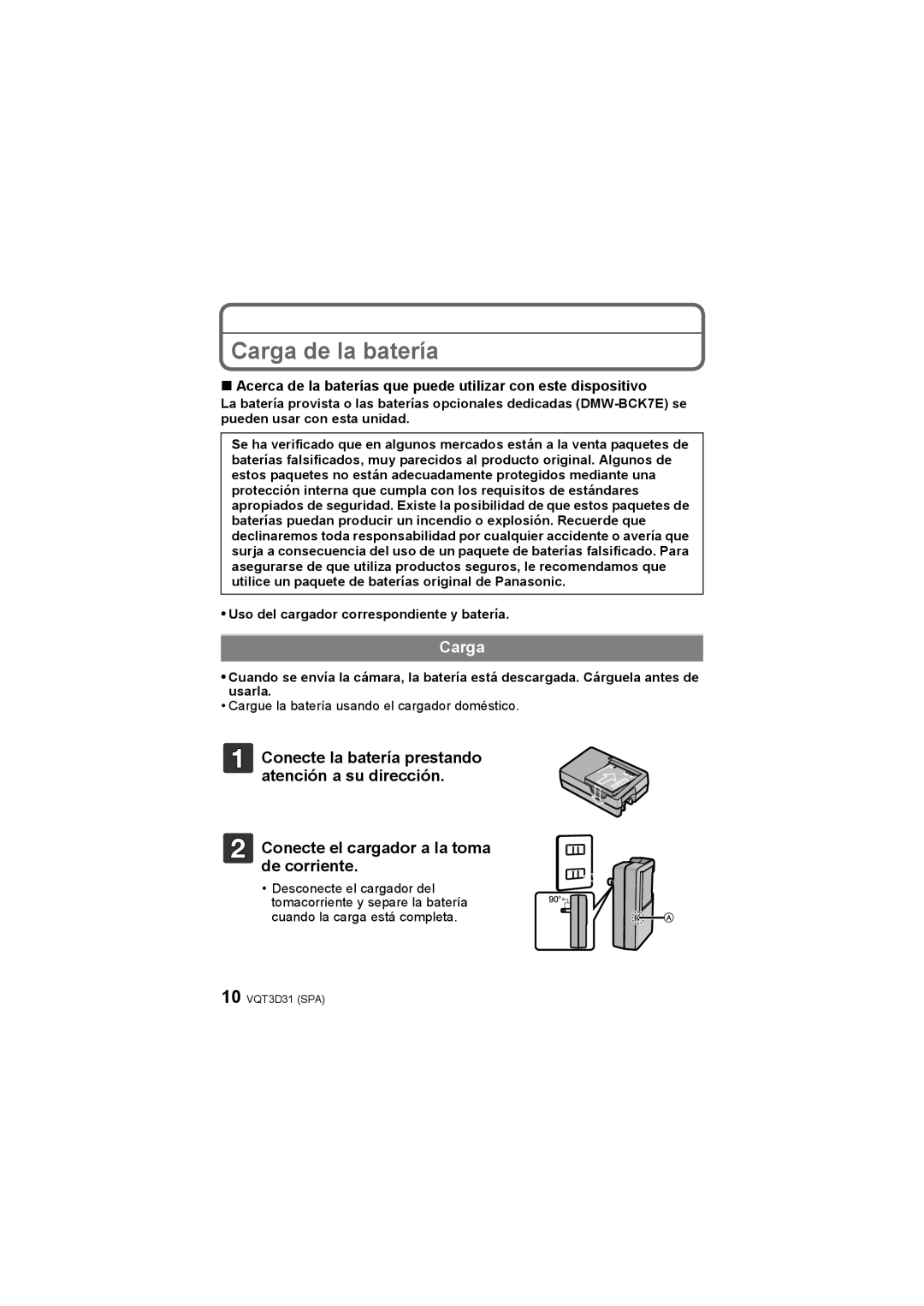 Panasonic DMCFH2K, DMCFH2P manual Carga de la batería, Uso del cargador correspondiente y batería 