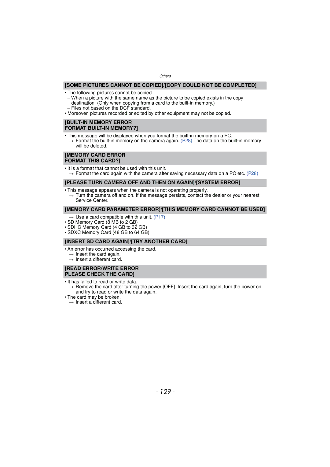 Panasonic DMCFP3K, DMCFH3S, DMCFH3R, DMCFP3S, DMCFP3AB, DMCFP3R, DMCFH3K, DMCFH1S, DMCFH3P, DMCFH1K operating instructions 129 