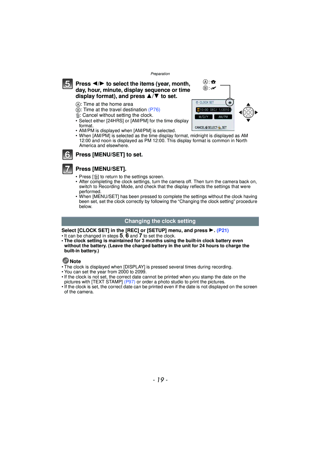 Panasonic DMCFP3K, DMCFH3S, DMCFH3R, DMCFP3S, DMCFP3AB, DMCFP3R, DMCFH3K Press MENU/SET to set, Changing the clock setting 