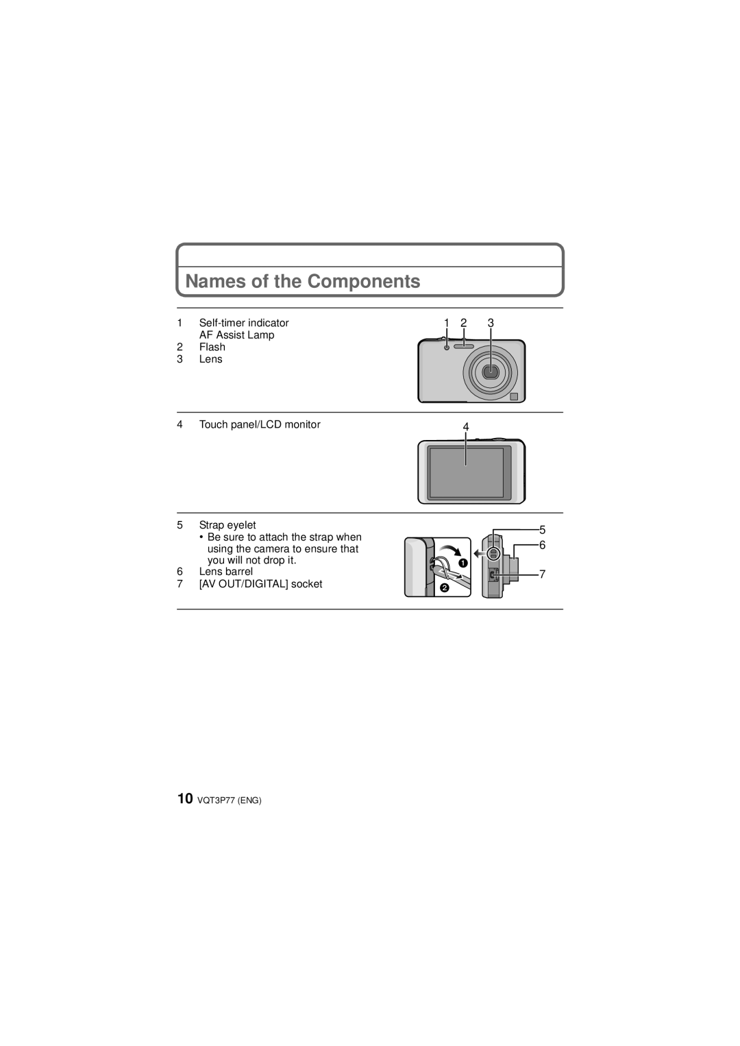 Panasonic DMCFH7K owner manual Names of the Components 