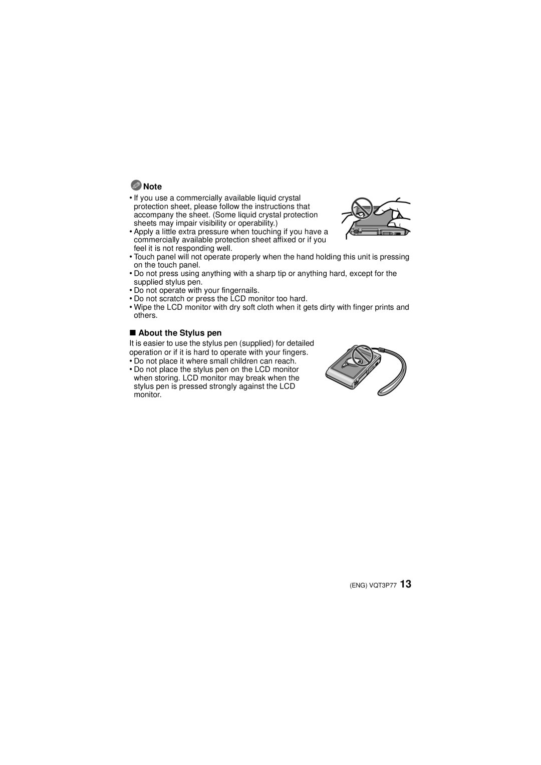 Panasonic DMCFH7K owner manual About the Stylus pen, If you use a commercially available liquid crystal 