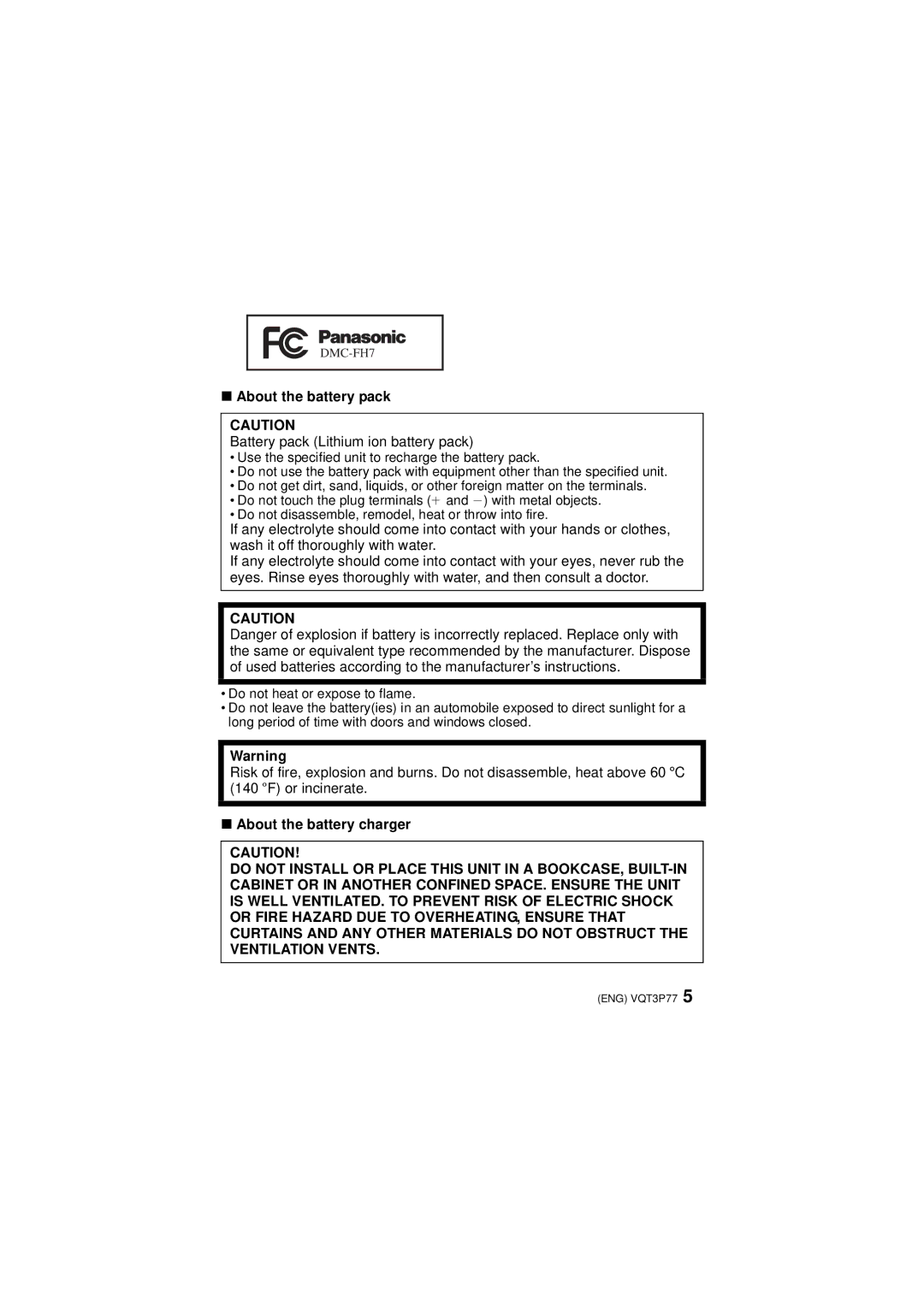 Panasonic DMCFH7K owner manual About the battery pack, About the battery charger 