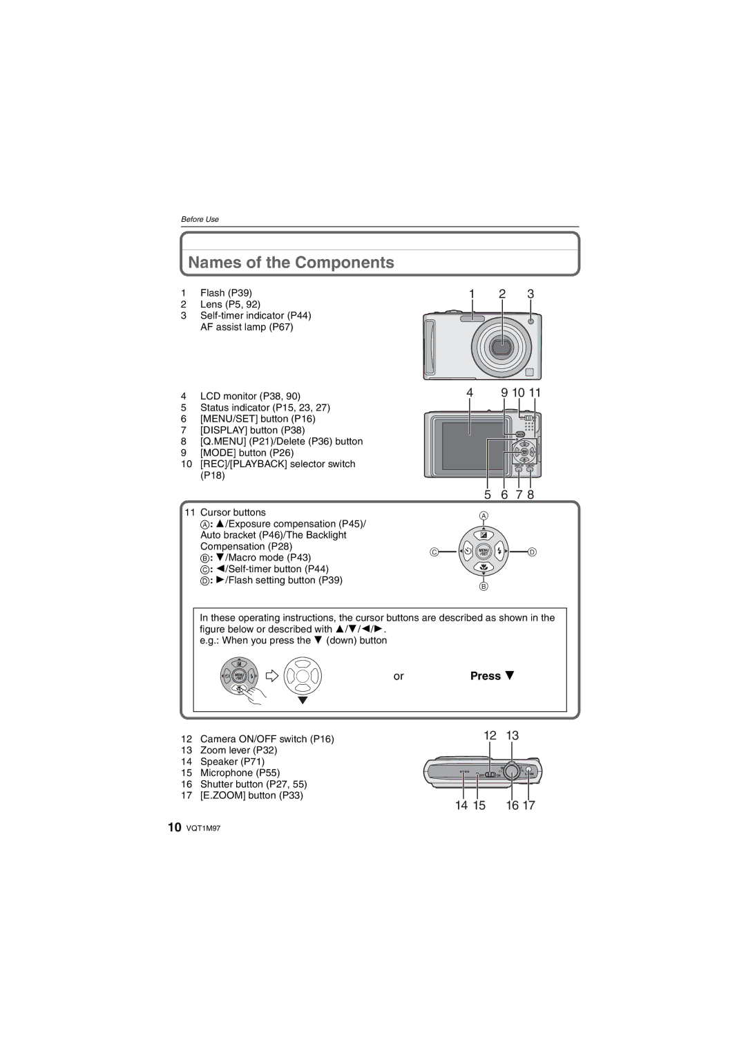 Panasonic DMCFS3S, DMCFS3K, DMCFS3A, DMC-FS3, DMC-FS5 operating instructions Names of the Components, Press 