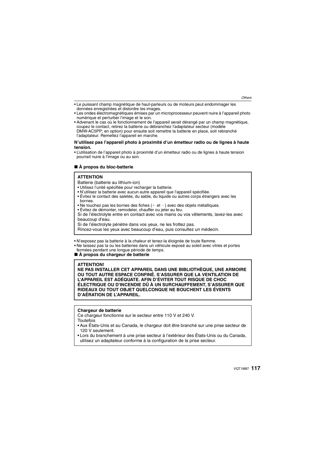 Panasonic DMCFS3A, DMCFS3S Propos du bloc-batterie, Batterie batterie au lithium-ion, Propos du chargeur de batterie 