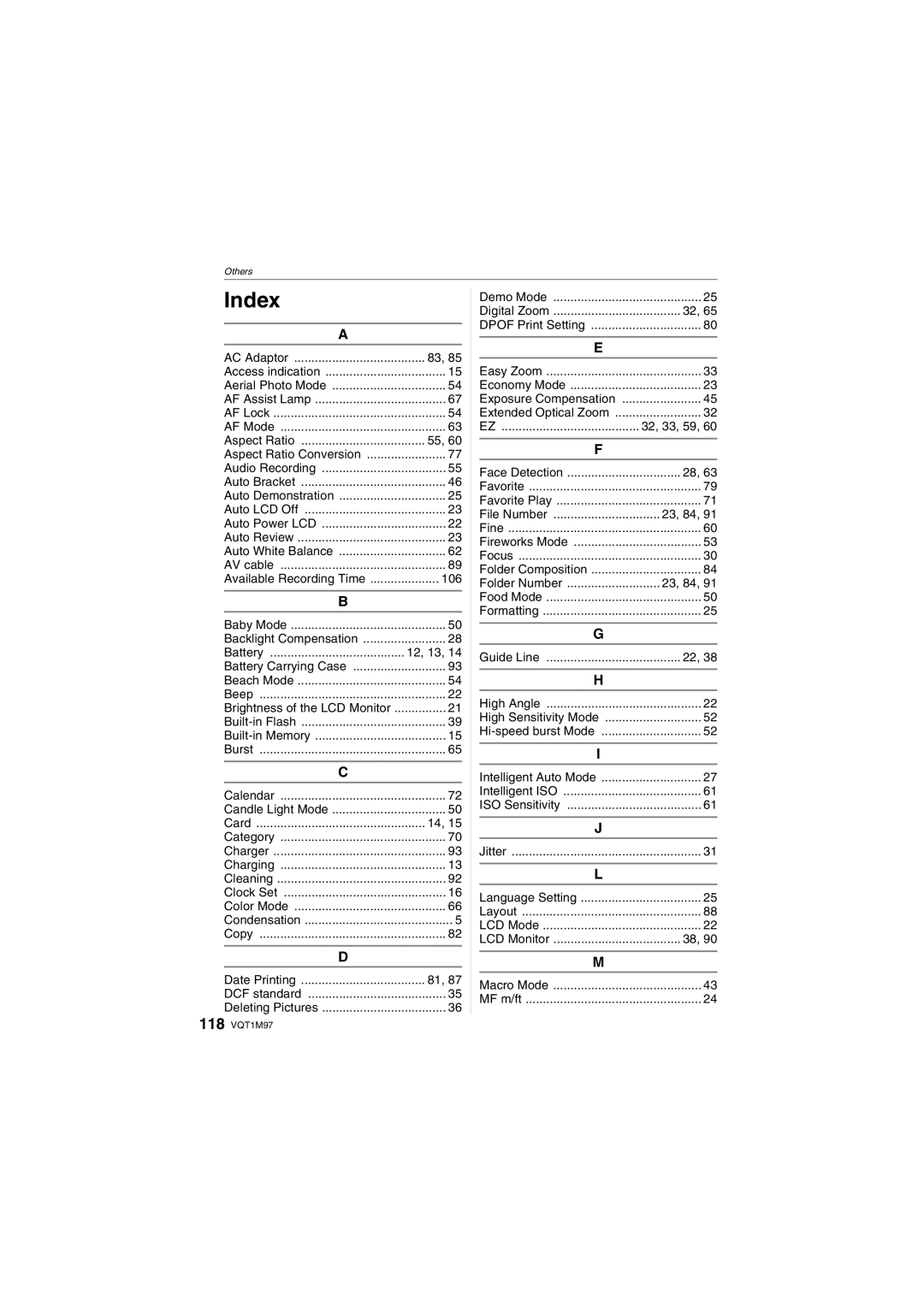 Panasonic DMC-FS3, DMCFS3S, DMCFS3K, DMCFS3A, DMC-FS5 operating instructions 106, Battery, 23, 84 