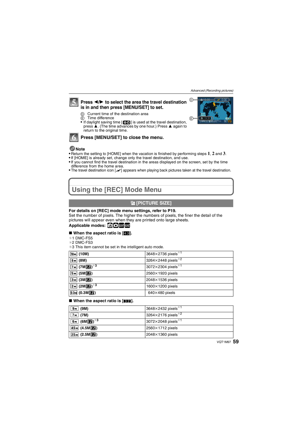 Panasonic DMC-FS5, DMCFS3S Using the REC Mode Menu, @ Picture Size, For details on REC mode menu settings, refer to P19 