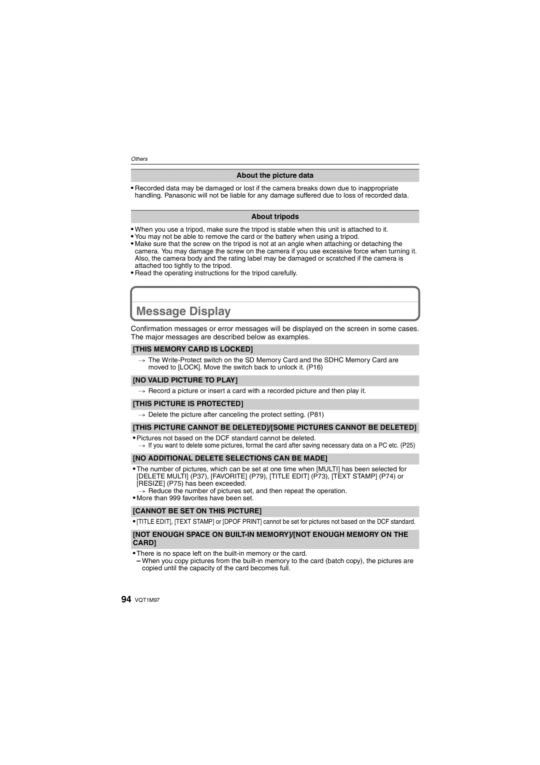 Panasonic DMC-FS5, DMCFS3S, DMCFS3K, DMCFS3A, DMC-FS3 operating instructions Message Display 