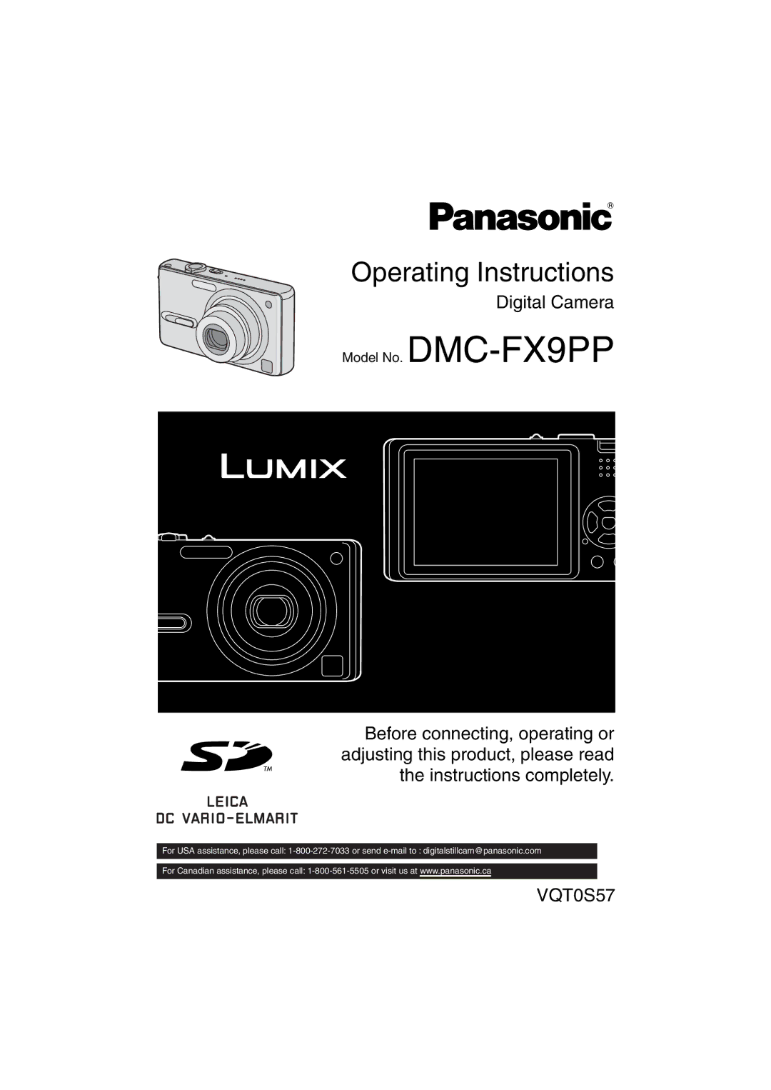 Panasonic DMCFX9S, DMCFX9K, DMC-FX9PP operating instructions Operating Instructions 