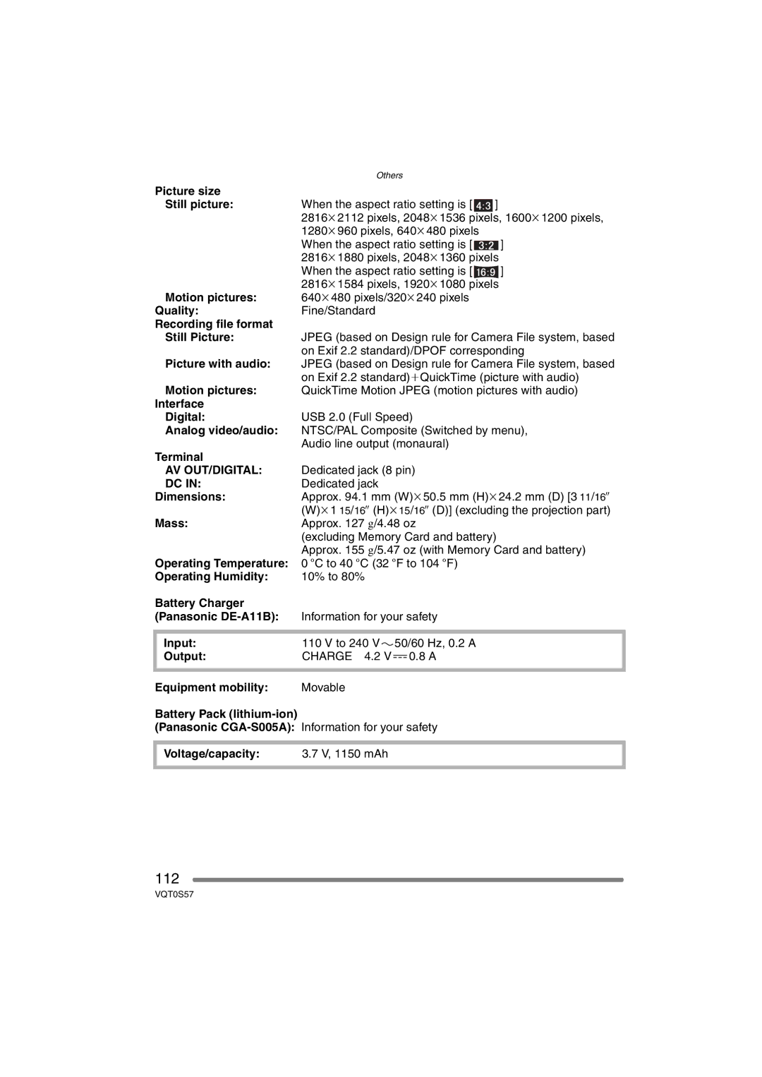 Panasonic DMCFX9S, DMCFX9K, DMC-FX9PP operating instructions 112 