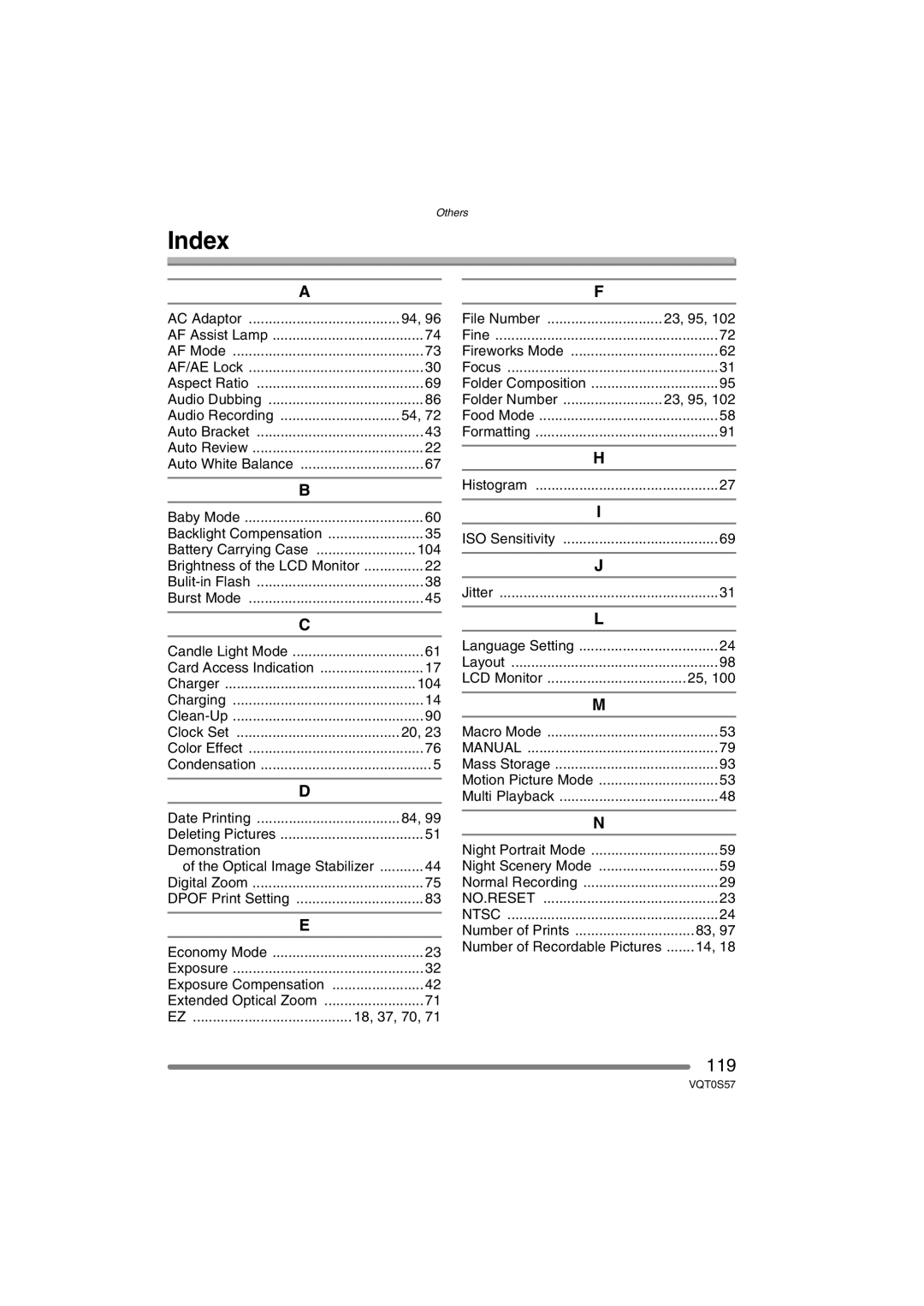 Panasonic DMC-FX9PP, DMCFX9K, DMCFX9S operating instructions Index, 119 