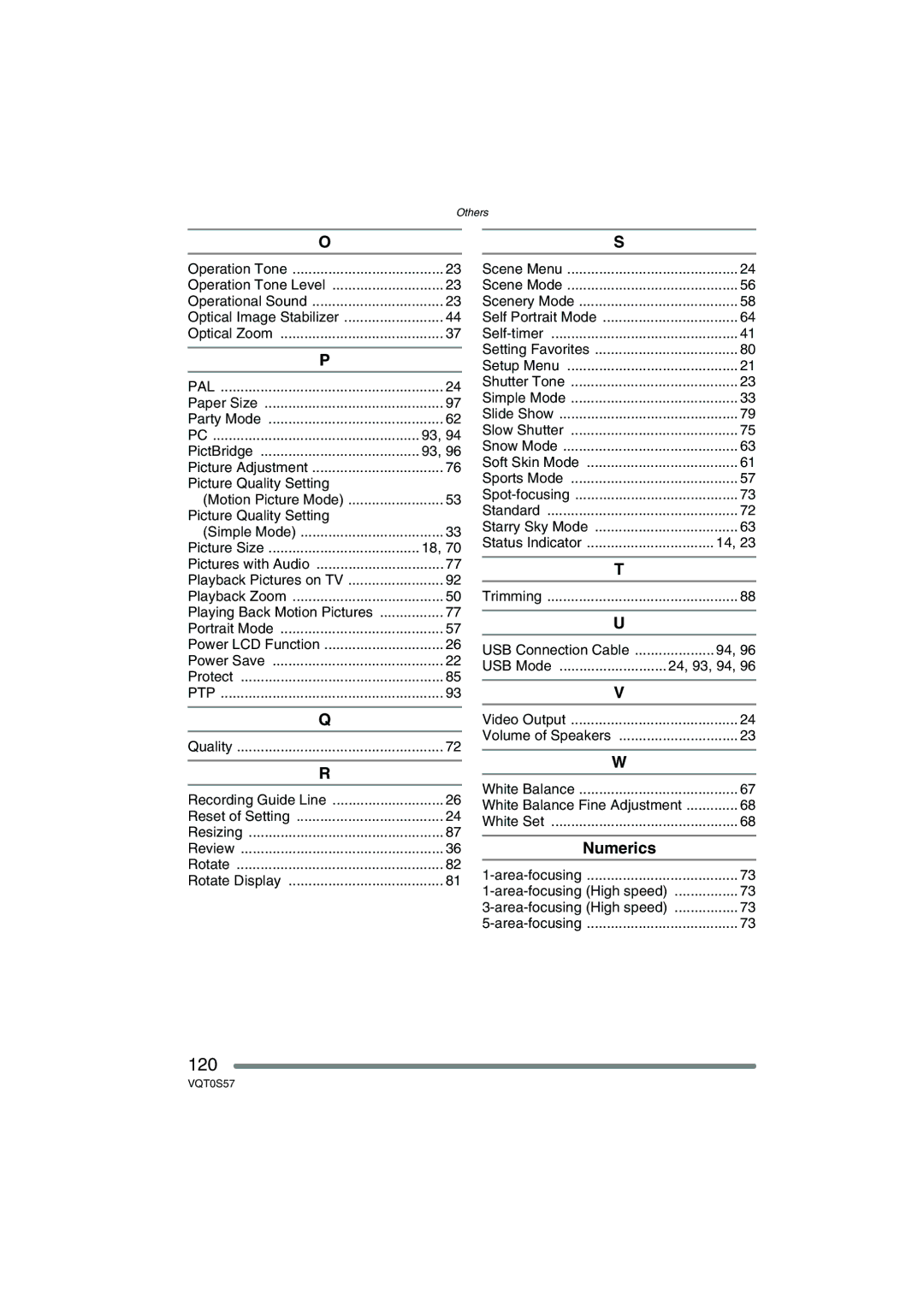 Panasonic DMCFX9K, DMCFX9S, DMC-FX9PP operating instructions 120, Numerics 