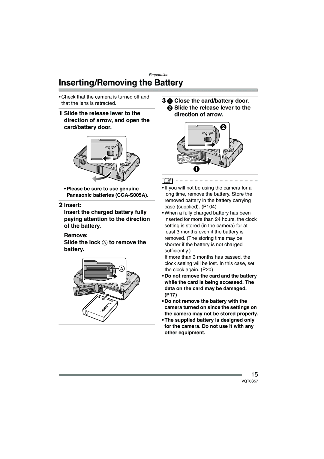 Panasonic DMCFX9K, DMCFX9S, DMC-FX9PP operating instructions Inserting/Removing the Battery 