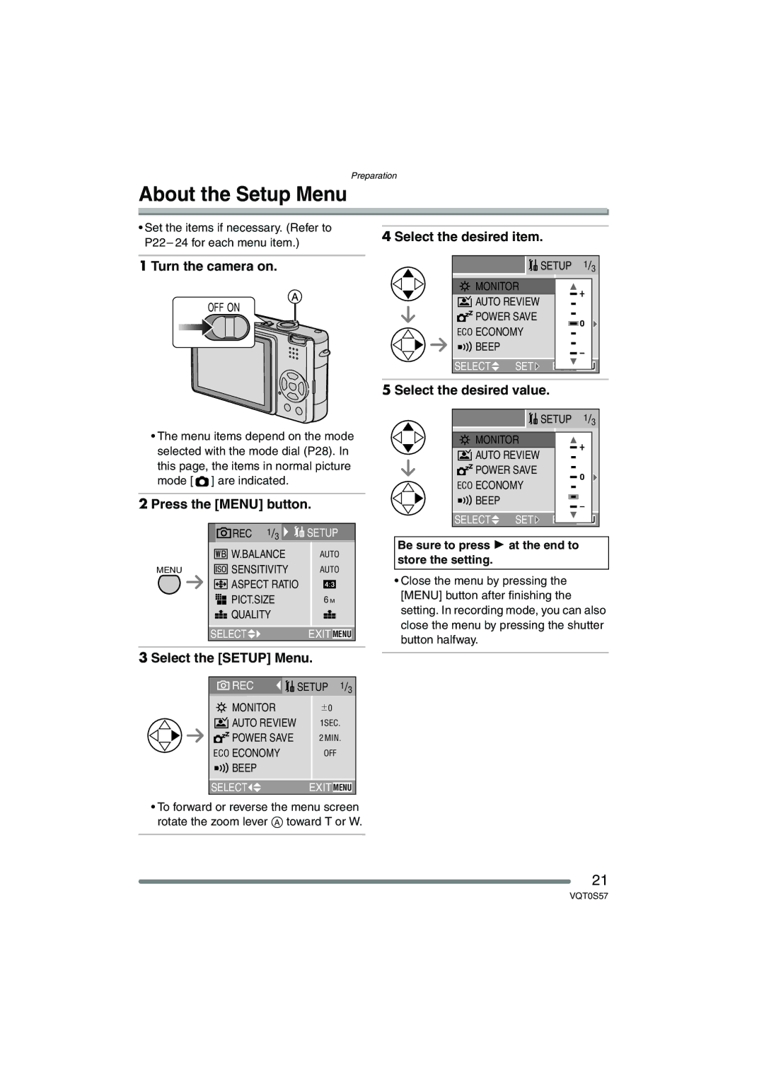 Panasonic DMCFX9K, DMCFX9S, DMC-FX9PP operating instructions About the Setup Menu 