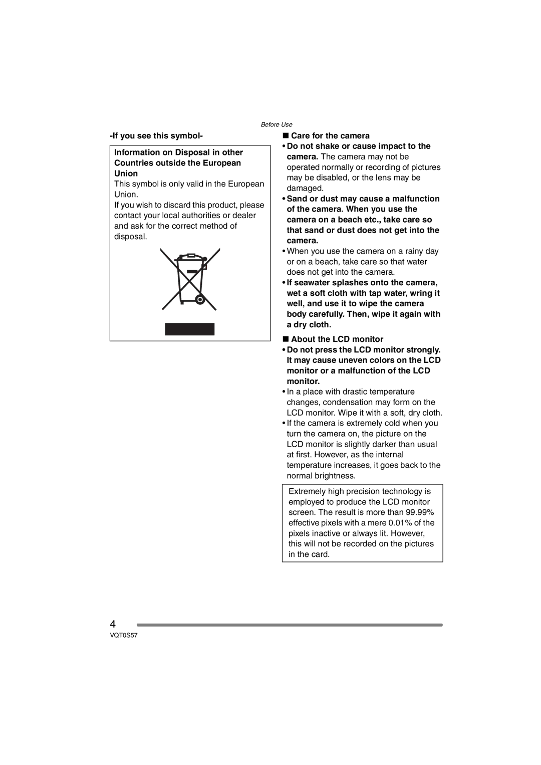 Panasonic DMCFX9S, DMCFX9K, DMC-FX9PP operating instructions Before Use 