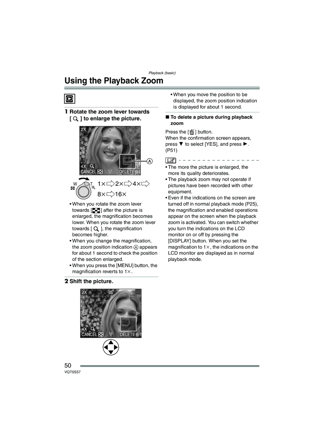 Panasonic DMC-FX9PP Using the Playback Zoom, Rotate the zoom lever towards To enlarge the picture, Shift the picture 