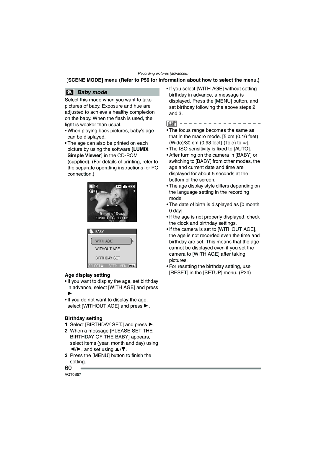 Panasonic DMCFX9K, DMCFX9S, DMC-FX9PP operating instructions Age display setting, Birthday setting 