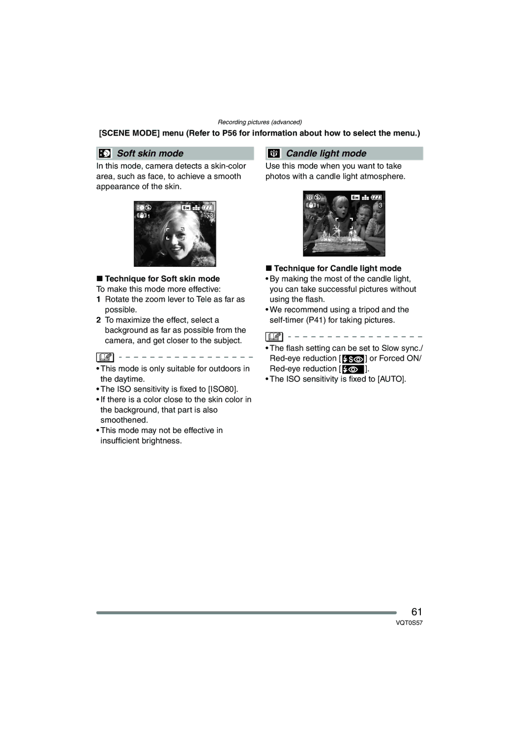 Panasonic DMCFX9S, DMCFX9K, DMC-FX9PP operating instructions Soft skin mode, Technique for Candle light mode 