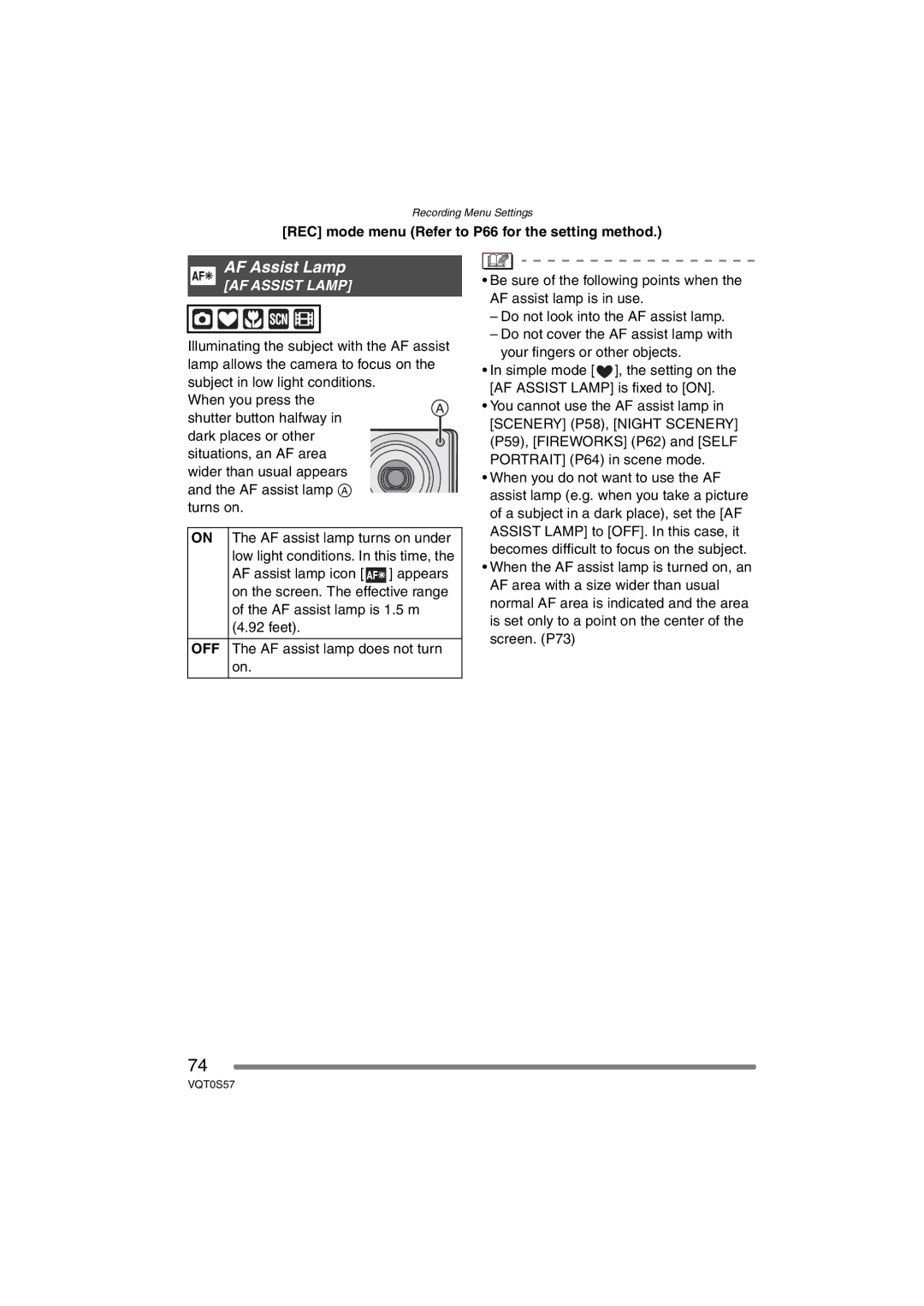 Panasonic DMC-FX9PP, DMCFX9K, DMCFX9S operating instructions AF Assist Lamp 