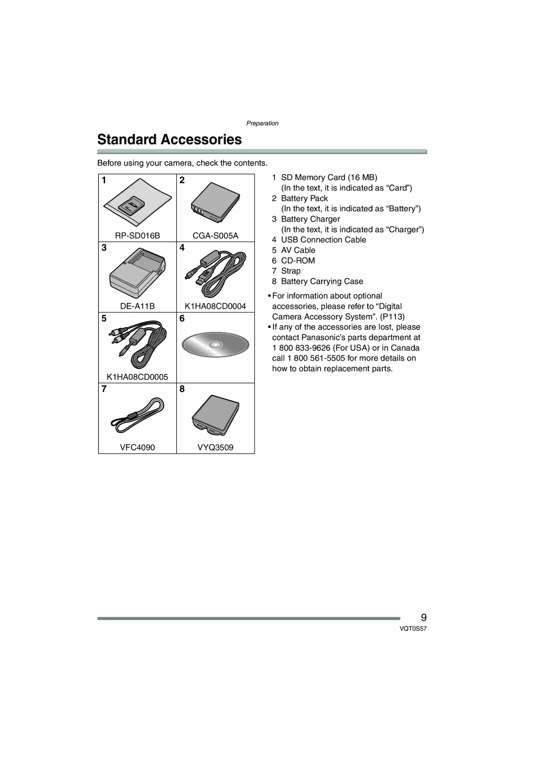 Panasonic DMCFX9K, DMCFX9S, DMC-FX9PP operating instructions Standard Accessories, Cd-Rom 