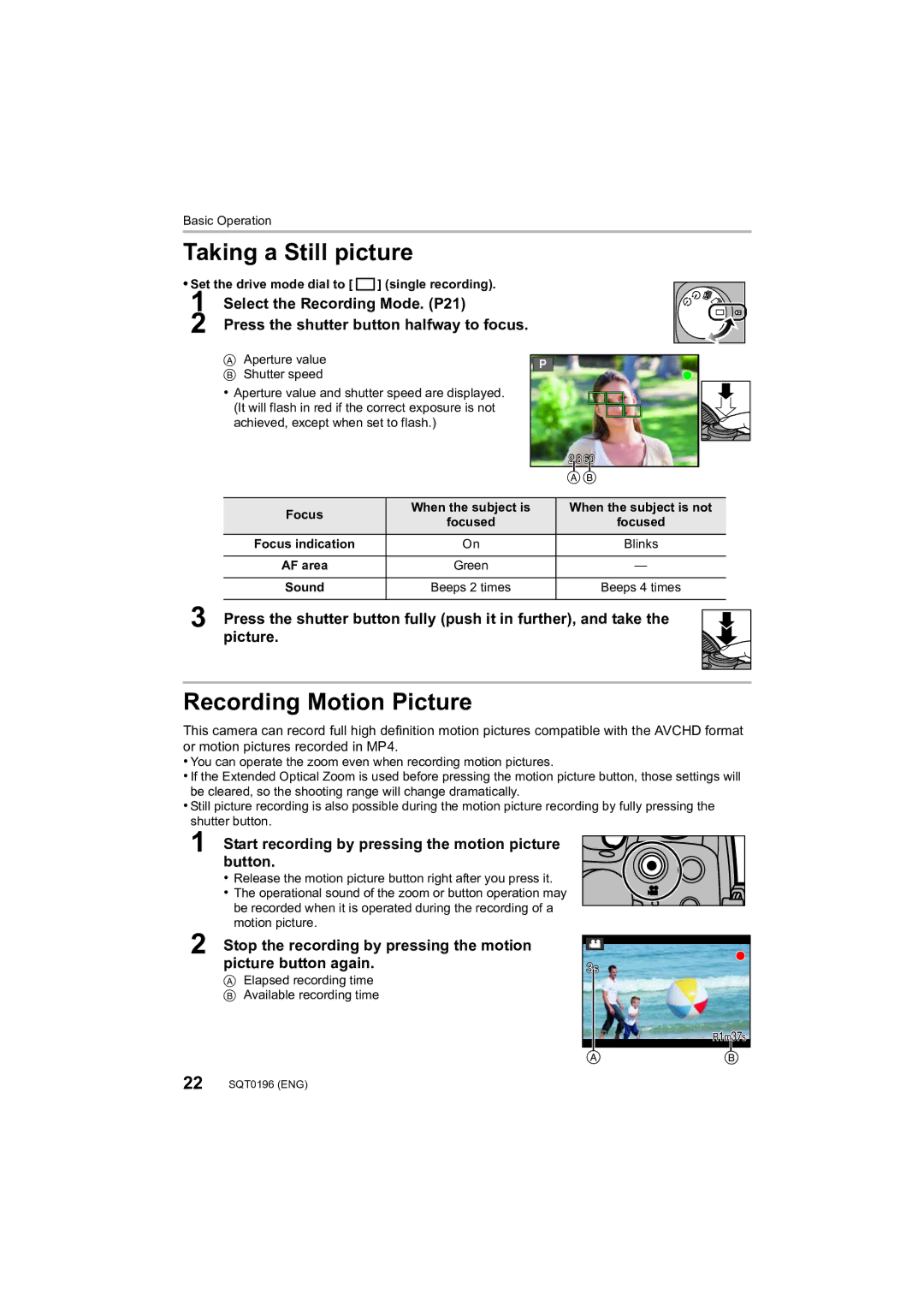 Panasonic DMCFZ1000 owner manual Select the Recording Mode. P21, Start recording by pressing the motion picture button 