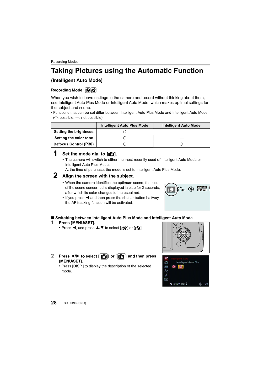 Panasonic DMCFZ1000 owner manual Taking Pictures using the Automatic Function, Intelligent Auto Mode, Set the mode dial to 