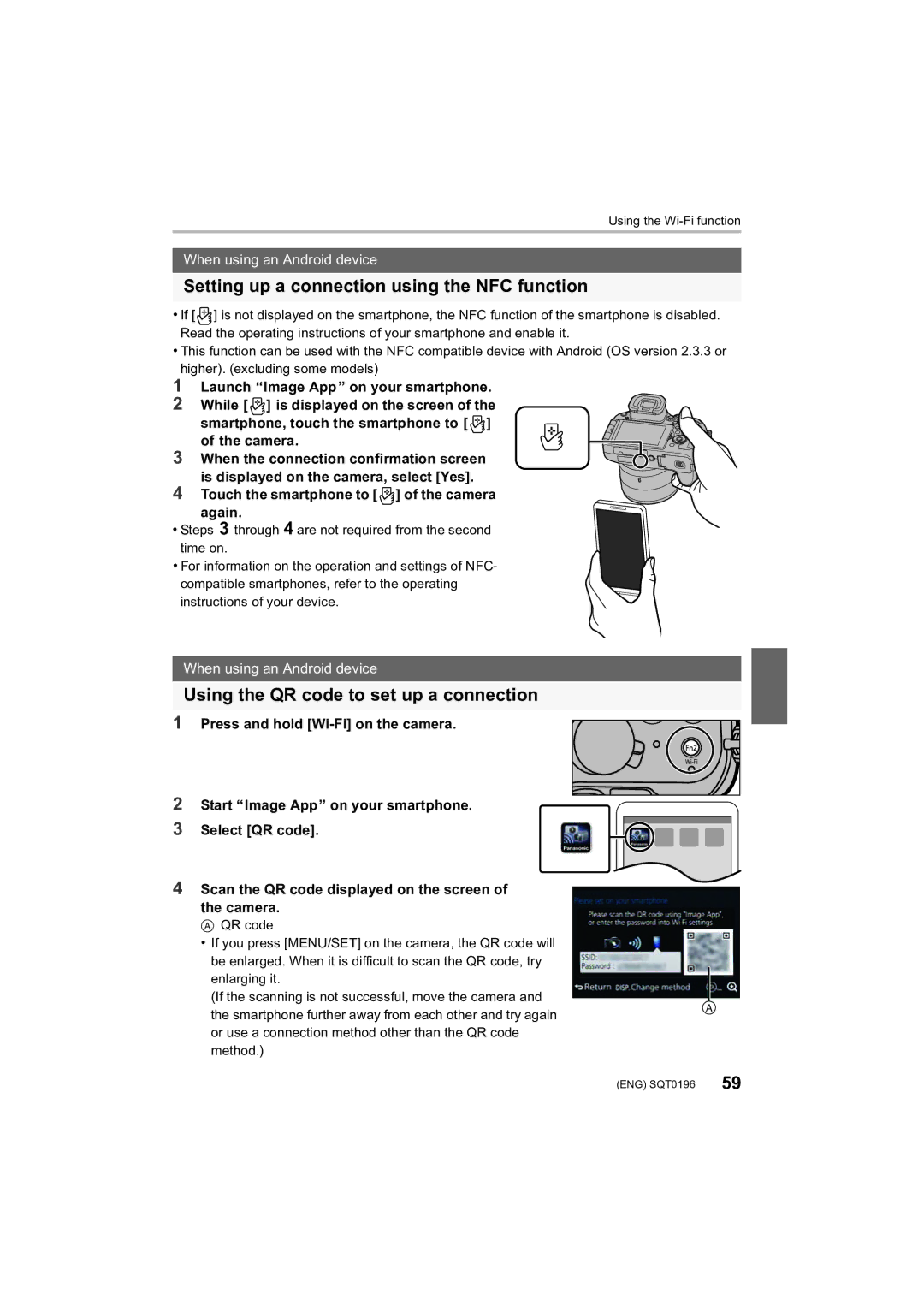 Panasonic DMCFZ1000 Setting up a connection using the NFC function, Launch Image App on your smartphone, Camera, Again 