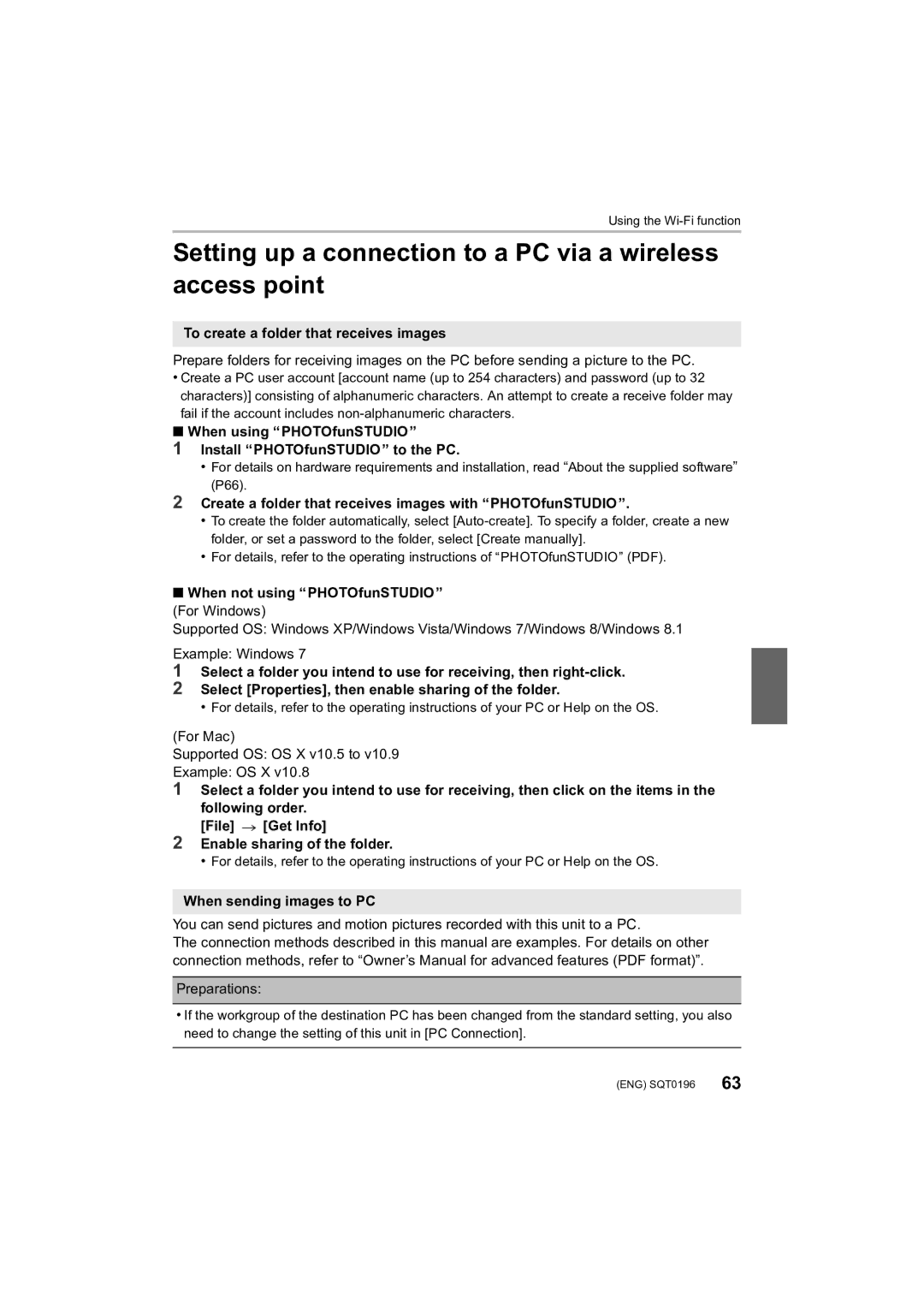 Panasonic DMCFZ1000 owner manual Setting up a connection to a PC via a wireless access point 