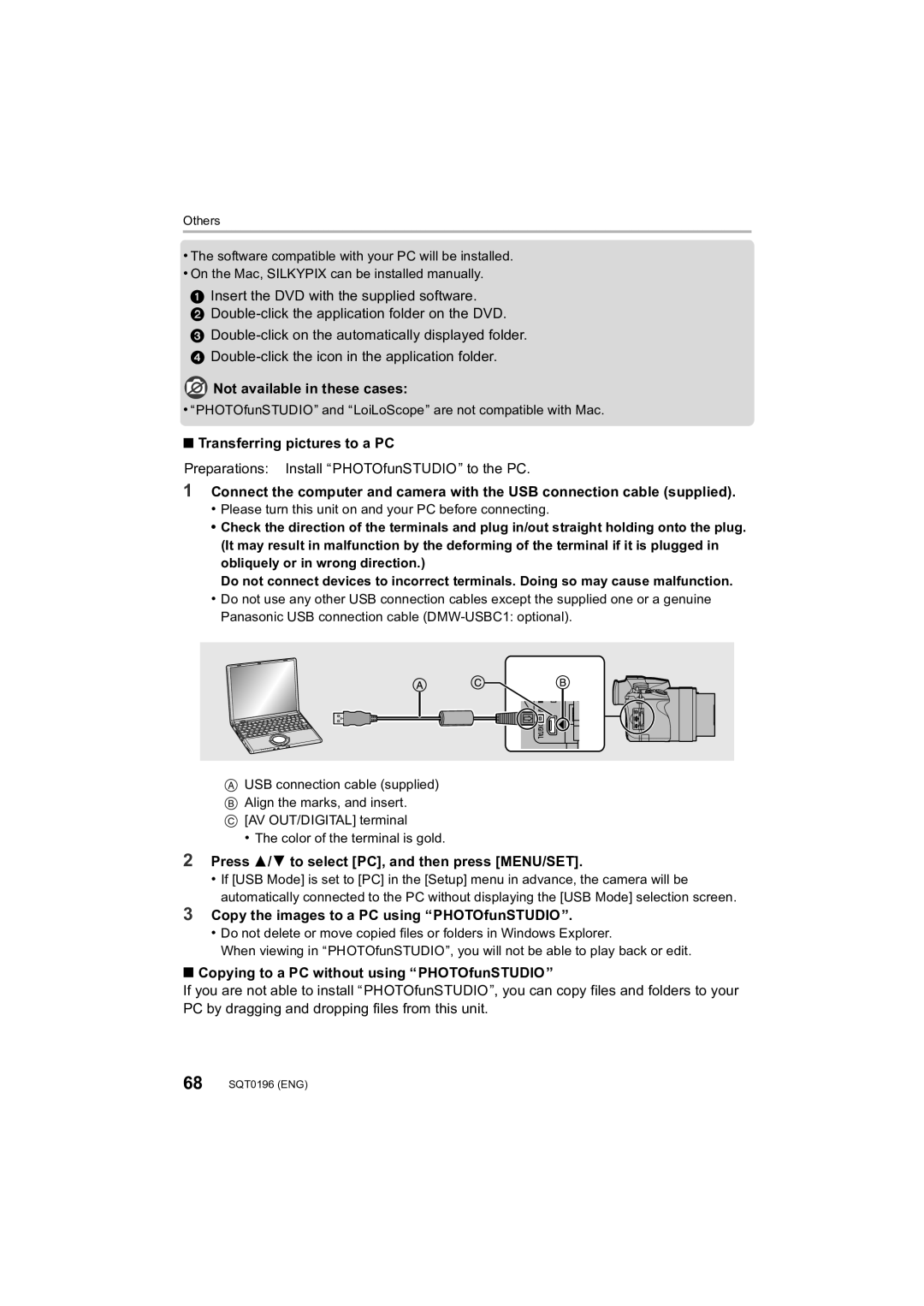 Panasonic DMCFZ1000 owner manual Not available in these cases, Transferring pictures to a PC 