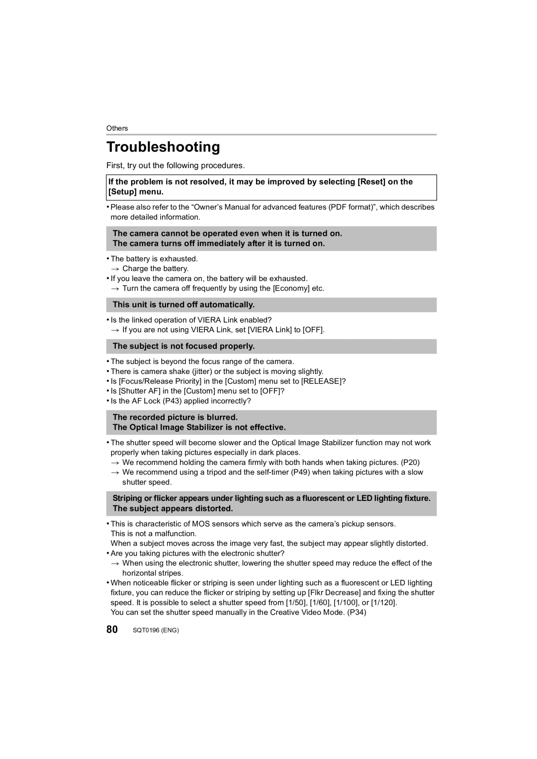 Panasonic DMCFZ1000 Troubleshooting, First, try out the following procedures, This unit is turned off automatically 