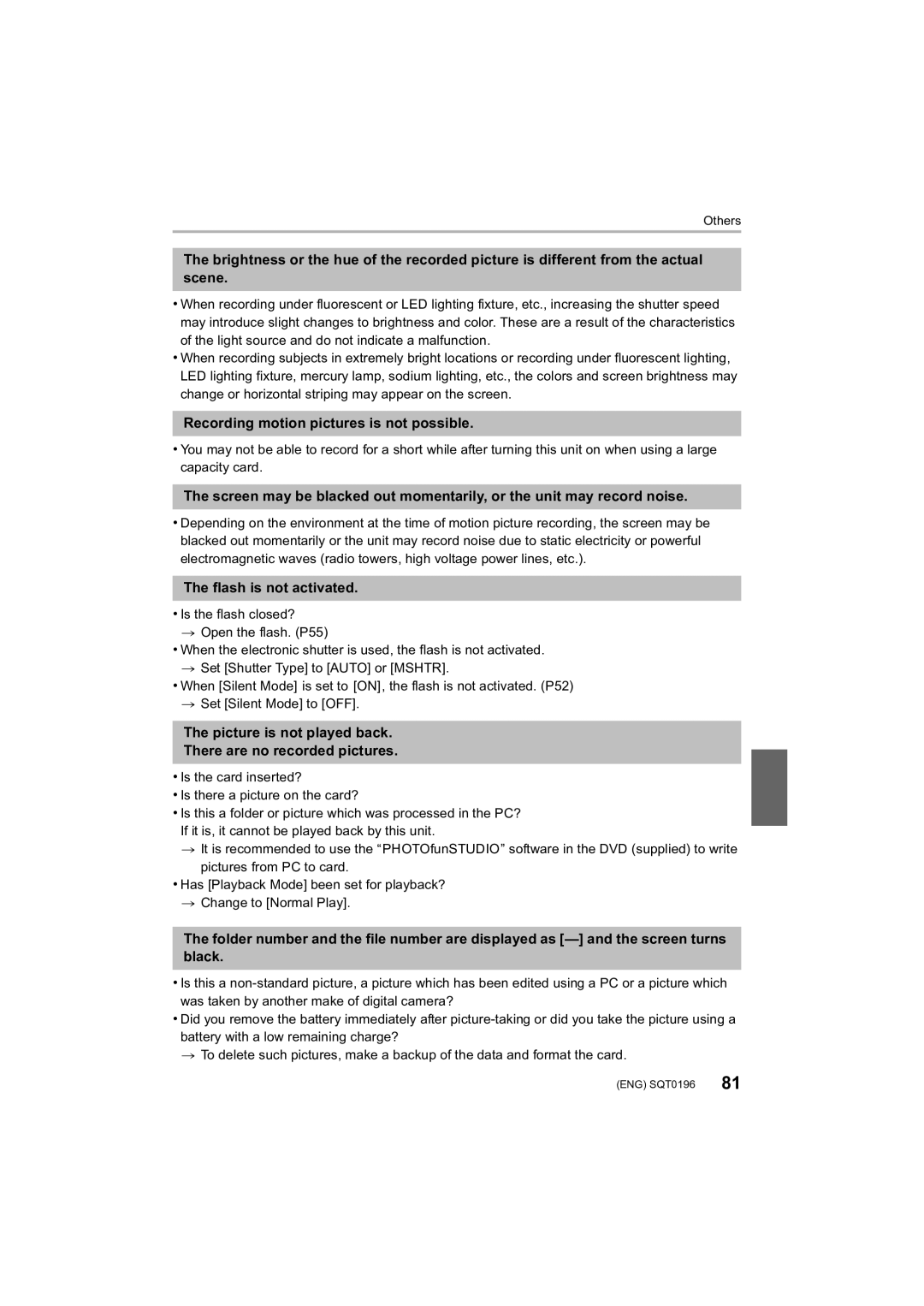 Panasonic DMCFZ1000 owner manual Recording motion pictures is not possible, Flash is not activated 