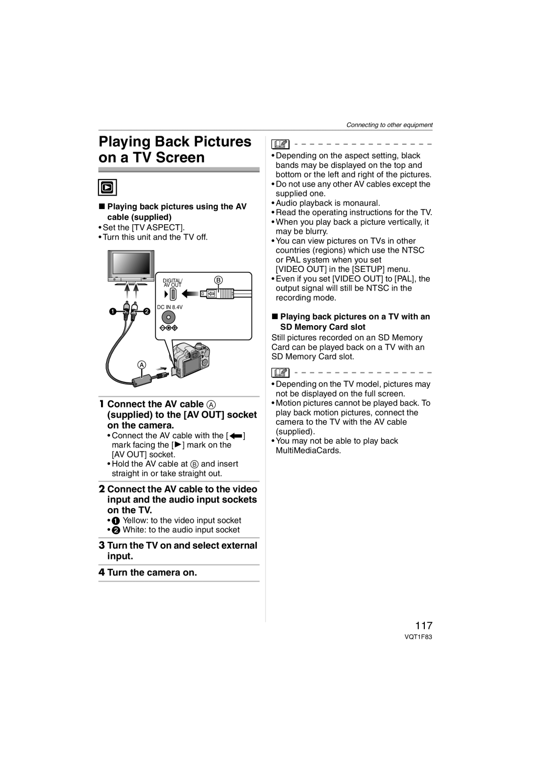 Panasonic DMCFZ18K operating instructions 117, Turn the TV on and select external input Turn the camera on 