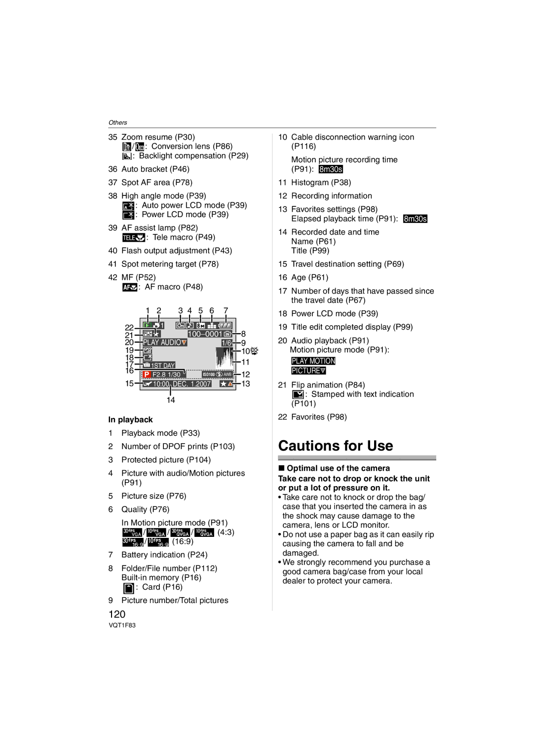 Panasonic DMCFZ18K operating instructions 120, Playback 