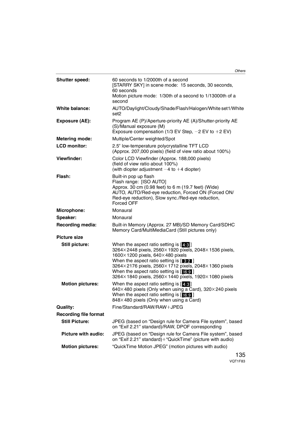 Panasonic DMCFZ18K operating instructions 135 