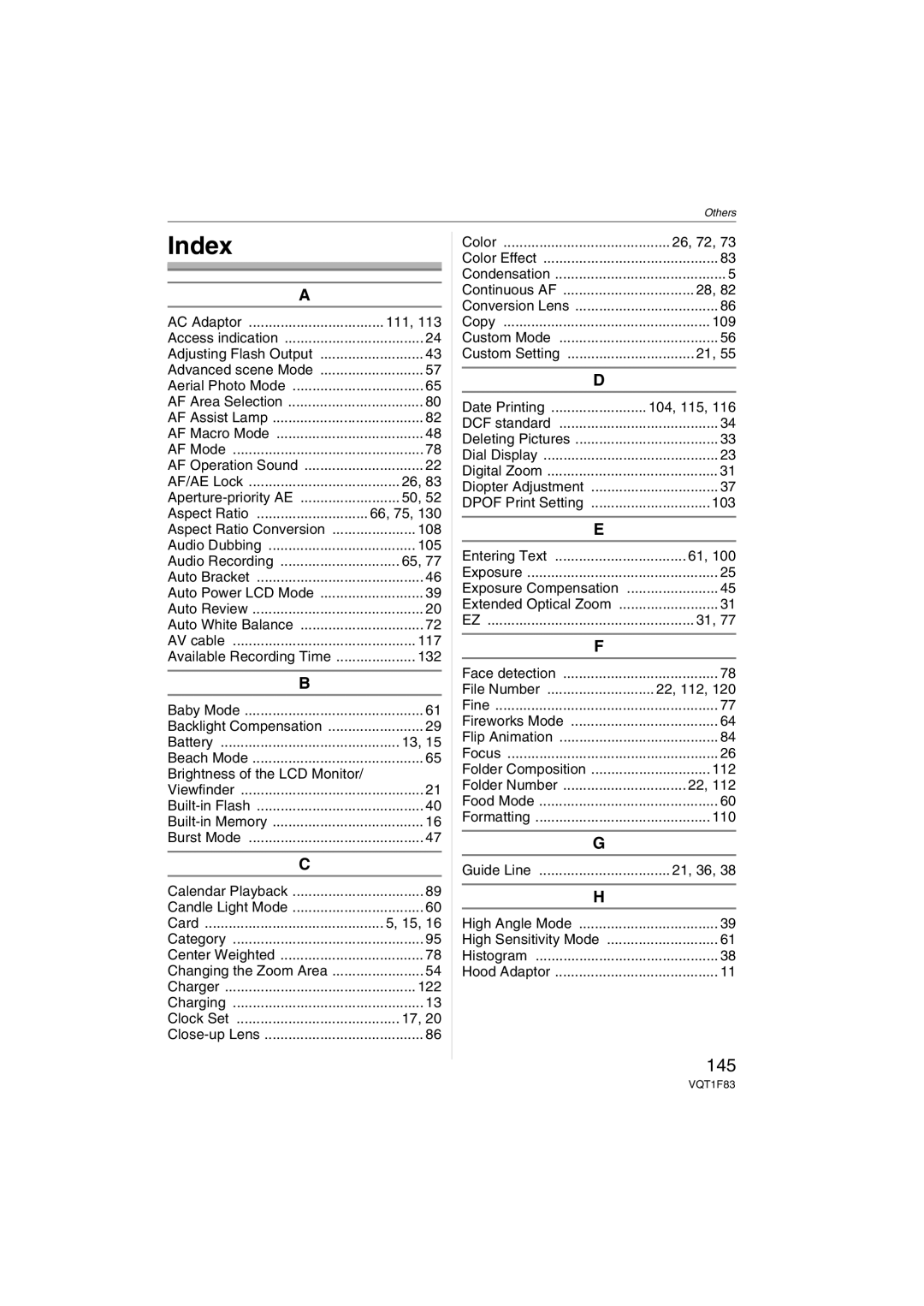 Panasonic DMCFZ18K operating instructions Index, 145 