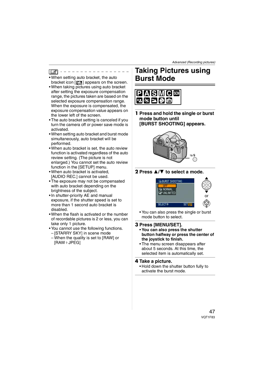 Panasonic DMCFZ18K operating instructions Taking Pictures using Burst Mode, Take a picture 