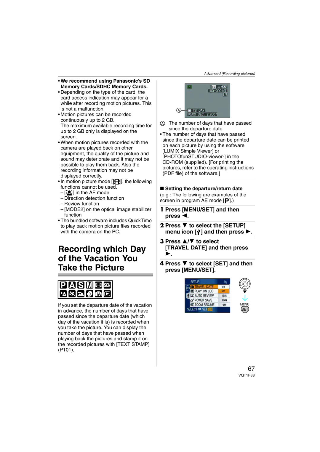 Panasonic DMCFZ18K operating instructions Recording which Day of the Vacation You Take the Picture 