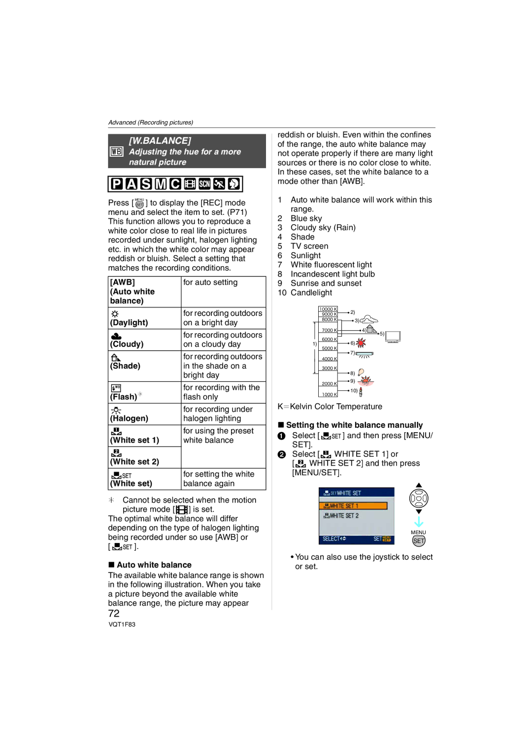 Panasonic DMCFZ18K operating instructions Balance, Adjusting the hue for a more natural picture, Awb 