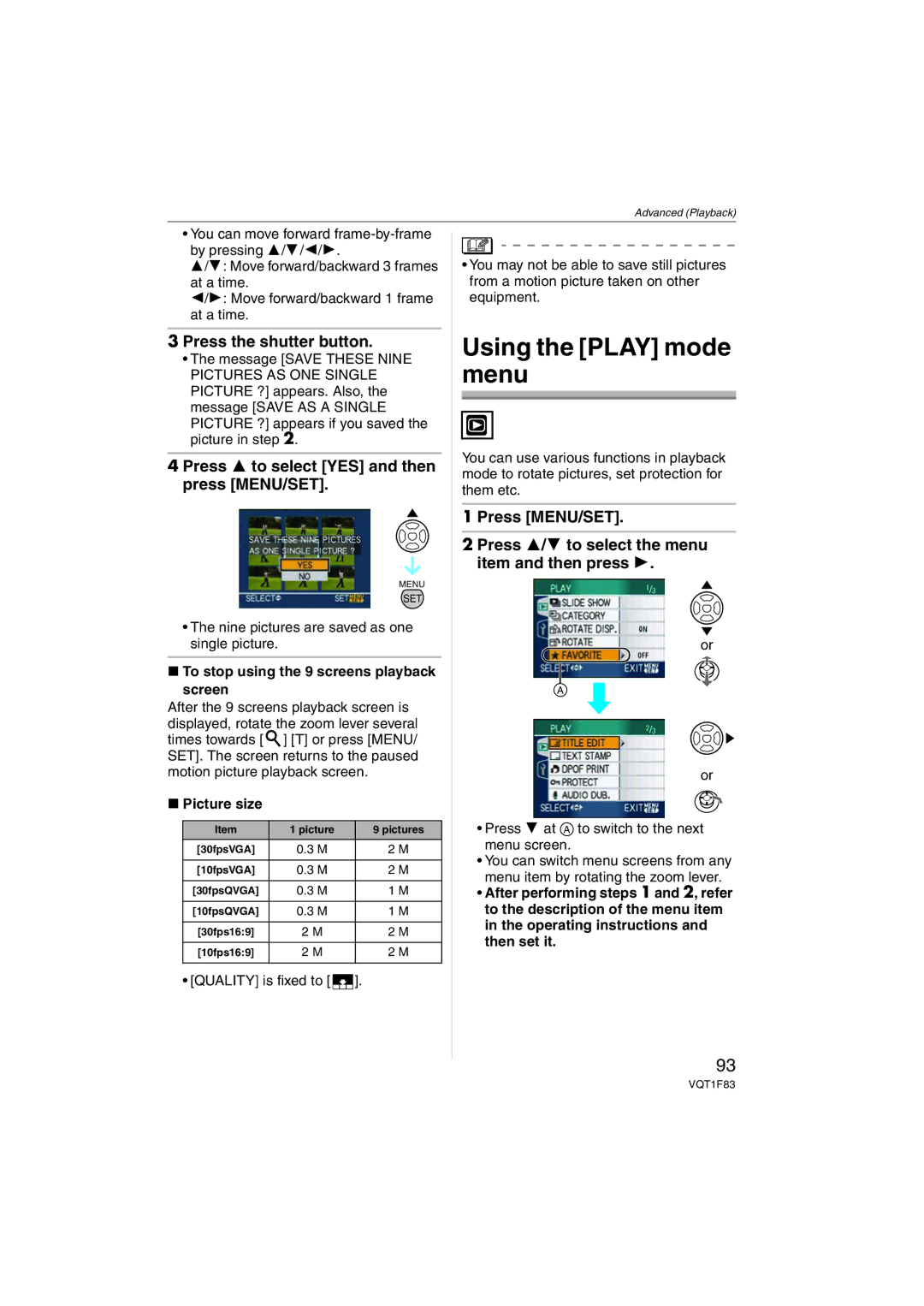 Panasonic DMCFZ18 Using the Play mode menu, Press the shutter button, To stop using the 9 screens playback screen 