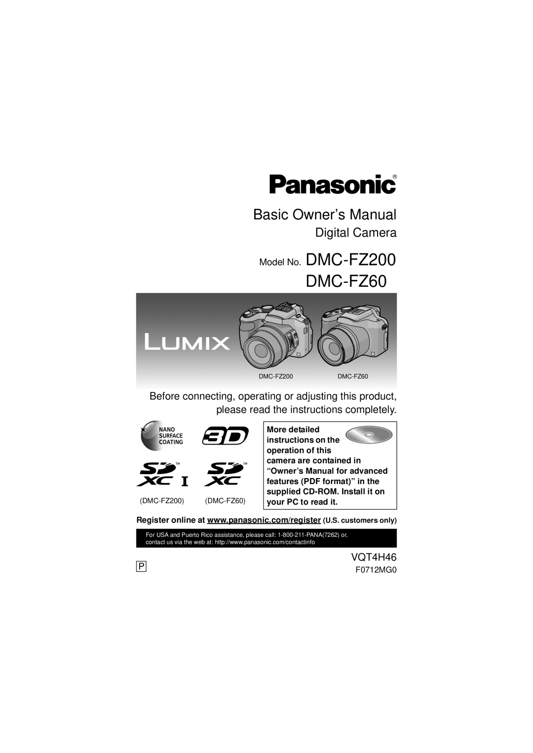 Panasonic DMCFZ200K owner manual DMC-FZ60 