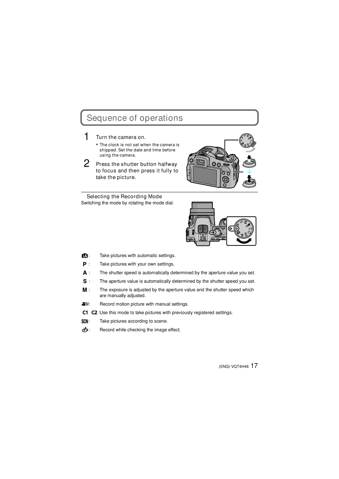 Panasonic DMCFZ200K owner manual Sequence of operations, Turn the camera on, Selecting the Recording Mode 