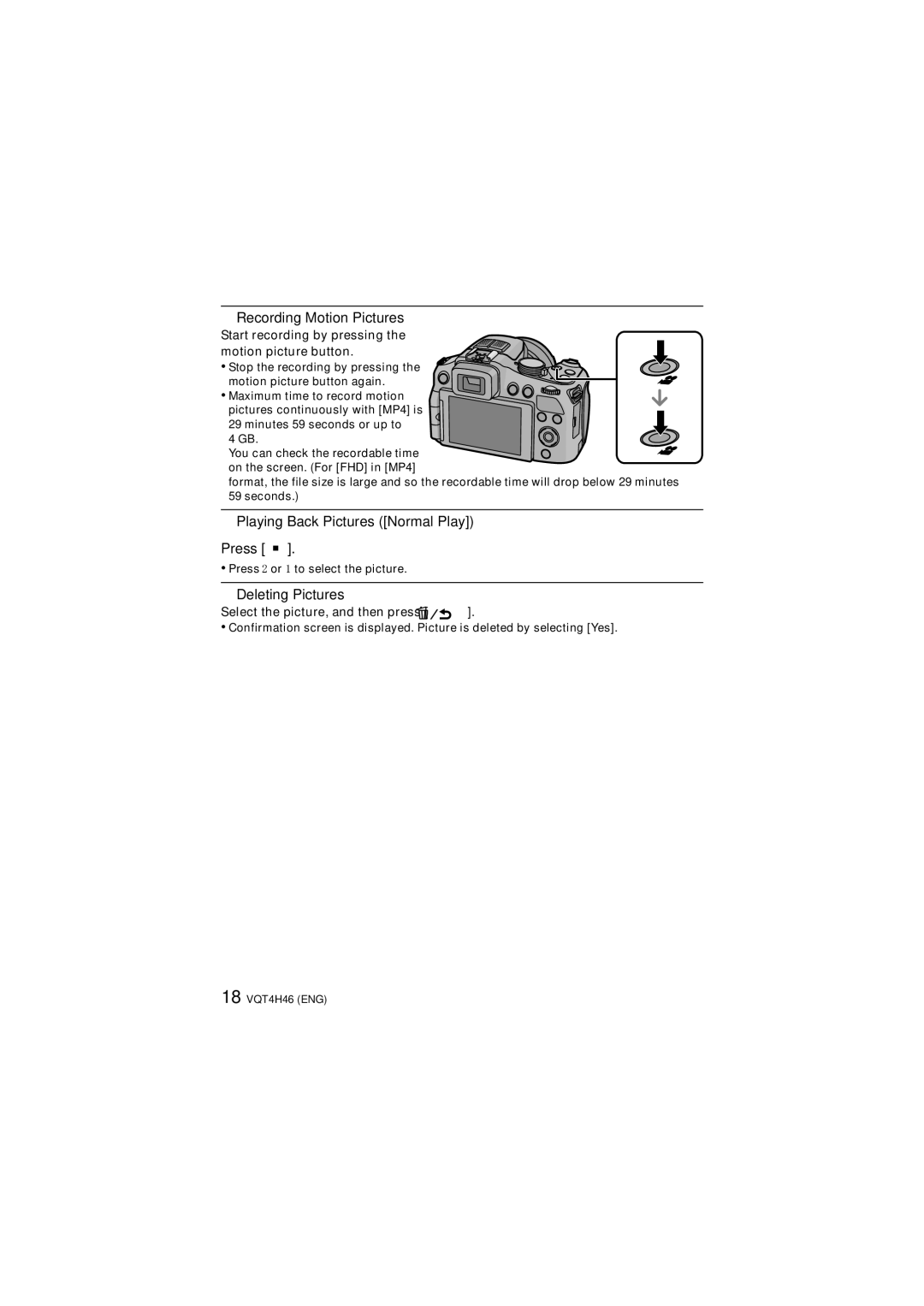 Panasonic DMCFZ200K owner manual Recording Motion Pictures, Playing Back Pictures Normal Play Press, Deleting Pictures 