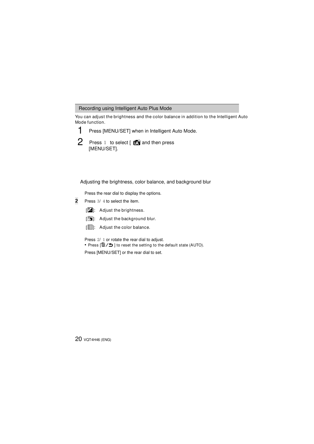 Panasonic DMCFZ200K owner manual Recording using Intelligent Auto Plus Mode, Adjust the color balance 